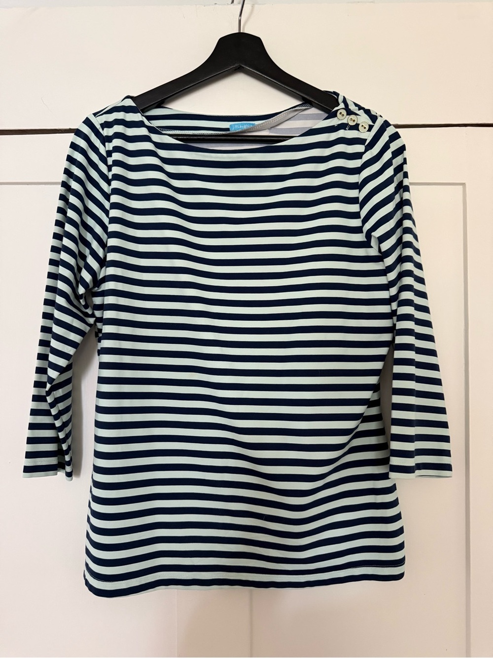 J.McLaughlin Wavesong Striped 3/4 Sleeve Striped Shirt L  Catalina Cloth